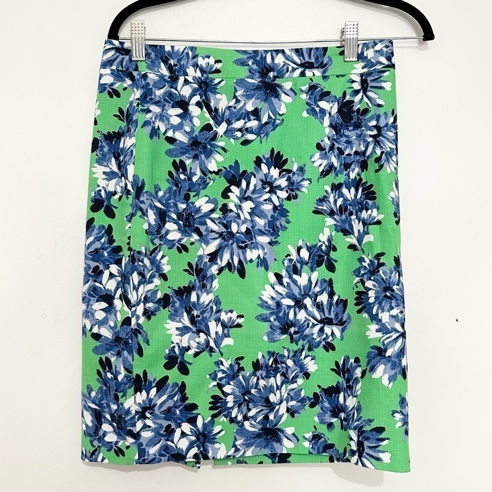 J Crew The Pencil Skirt Basketweave Sunflower Floral Print 100 Cotton Size 0